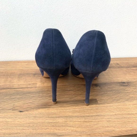Salvatore Ferragamo Size US 10 C Blue Suede Heels Pumps Vara Bow Peep Toe Logo - Picture 9 of 11